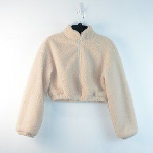 SHEIN Sherpa Jacket Fleece Size Small Beige Cream Color Cropped